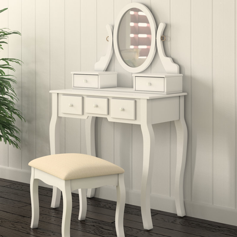 Beachcrest Home Zeke Wood Makeup Vanity Set with Mirror & Reviews Wayfair
